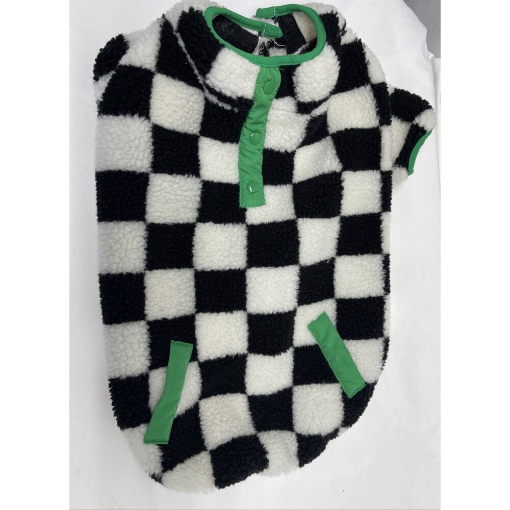 Oodles Dog Apparel Size Large White & Black Checkered Sherpa Fleece Jacket Coat